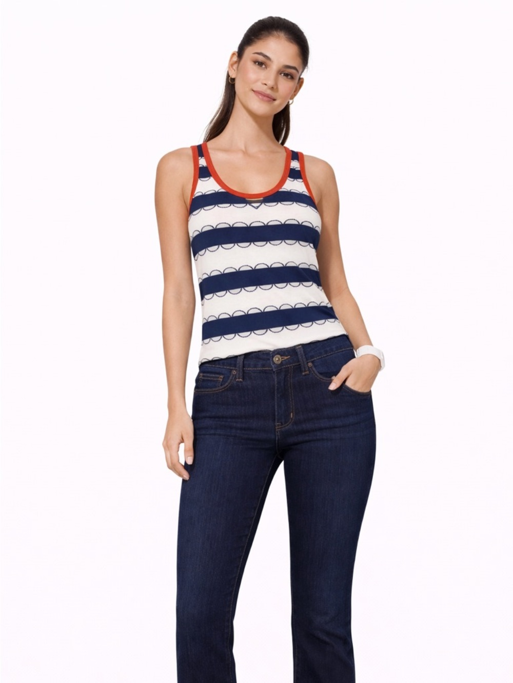 Tory Burch Striped Tank Top in Navy and Red